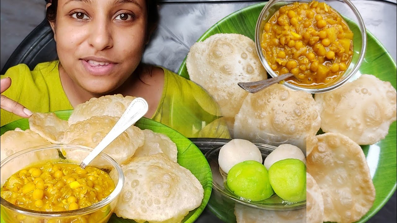 Eating Show - Luchi, Ghugni, Rosogolla, Mango Rosogolla Eating | Poulami Eating Show