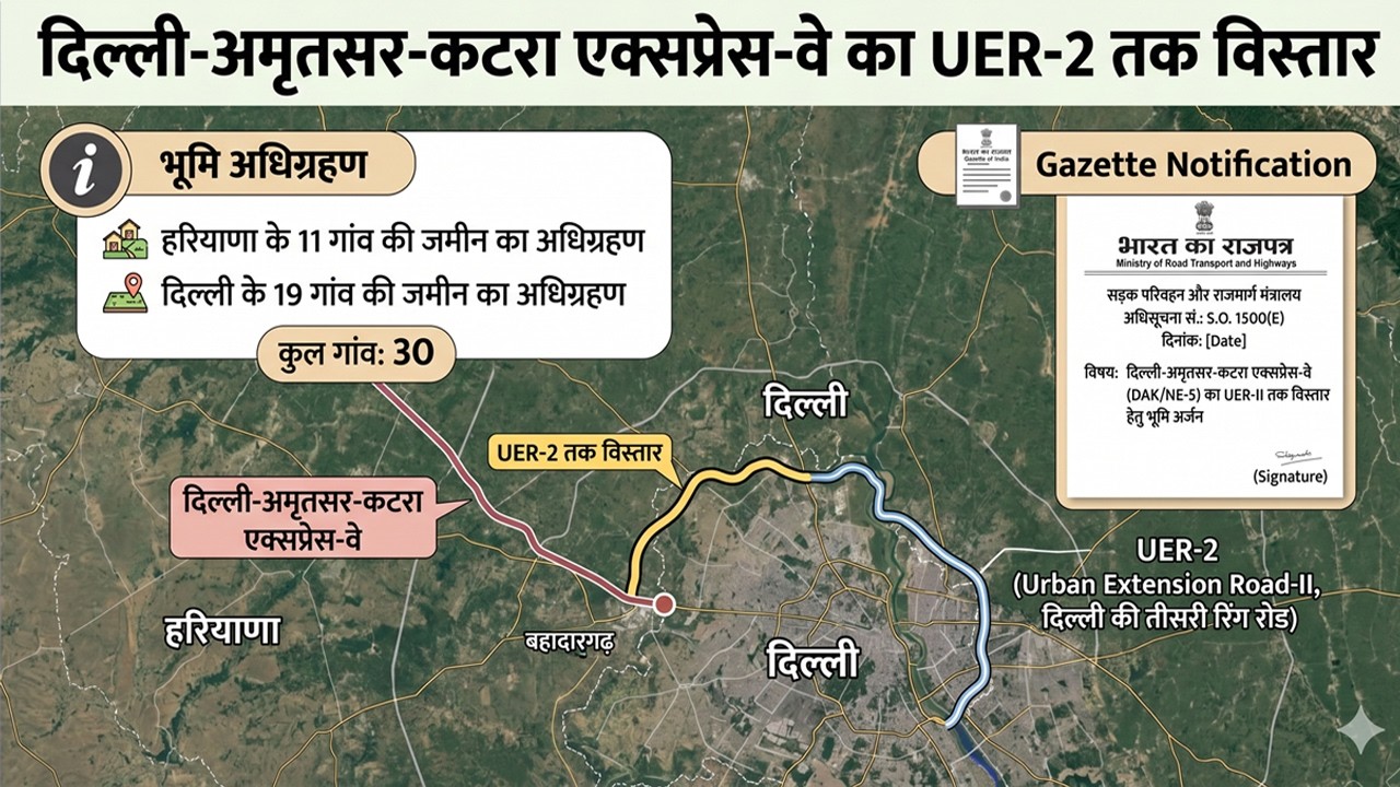Delhi-Amritsar-Katra Expressway upto UER-2🔥Delhi 19 villages land acquisition🔥Gazette Notification