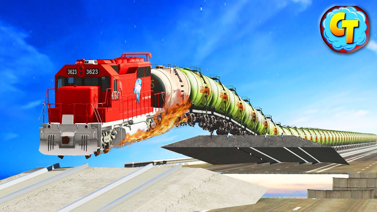 Train Accidents Derailments ✅ LONGEST Trains with 120 Rail Tank Cars | NEW BeamNG RECORD!