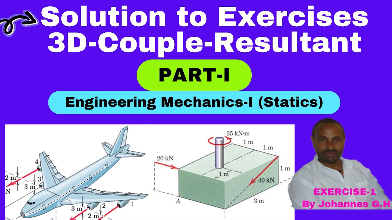 PART-1 Solution to Exercises , Equivalent force –couple system , 3D Projection of force