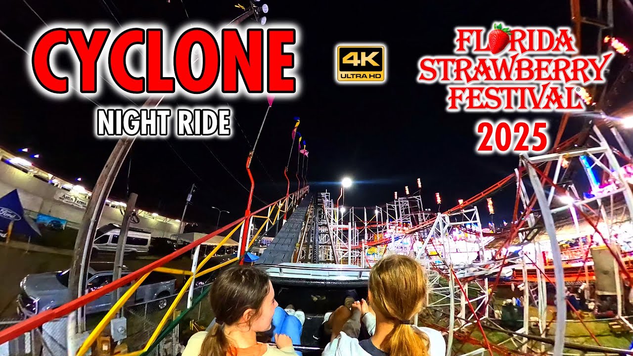 [4K] Cyclone - Roller Coaster at Night | On-ride POV | Florida Strawberry Festival 2025