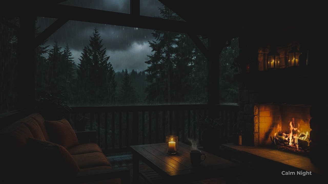 Лучший уютный дождь в лесу 🌲 | Крепкий сон под звуки дождя - Гром и каминная атмосфера