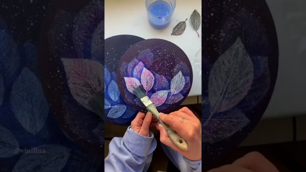 Purple leaves painting/ Process acrylic painting/ Leaves art on canvas board/Cosmic painting