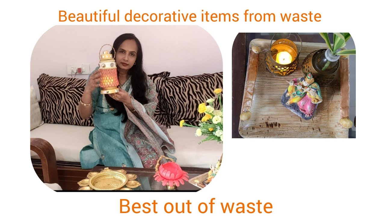 Beautiful decorative items from waste material #Diy lantern from plastic bottle #Diy wooden tray 