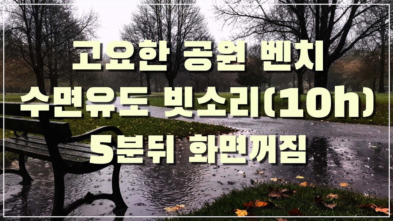 비 내리는 고요한 공원 벤치 수면유도 빗소리, 5분 뒤 화면꺼짐 (10h)