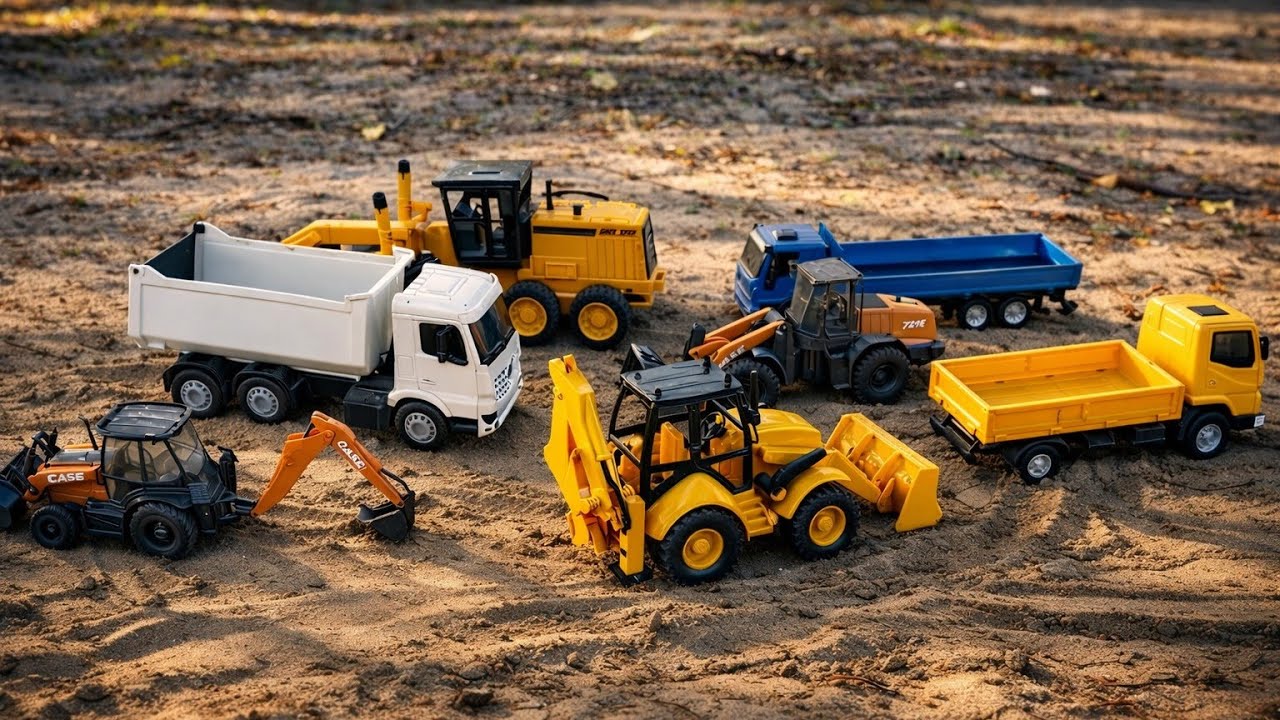 Construindo estradas com as máquinas e caminhões