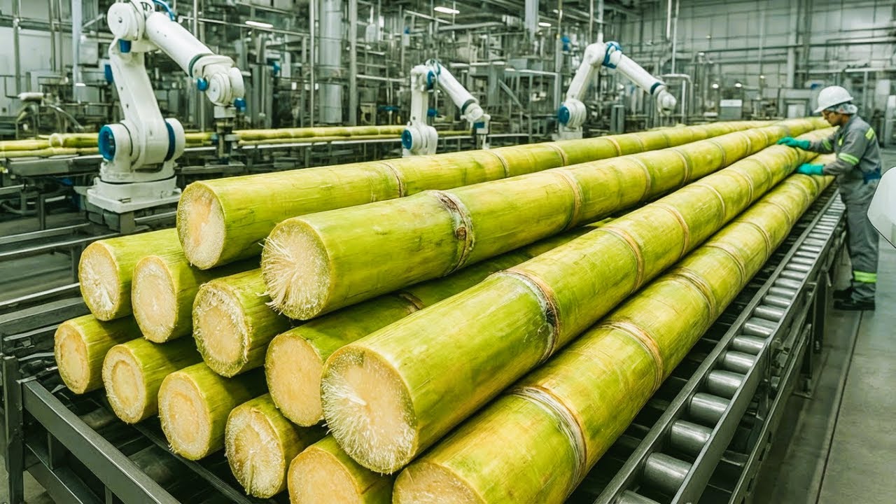 Inside the sugarcane factory: from sugarcane to crystalline white sugar (full process)