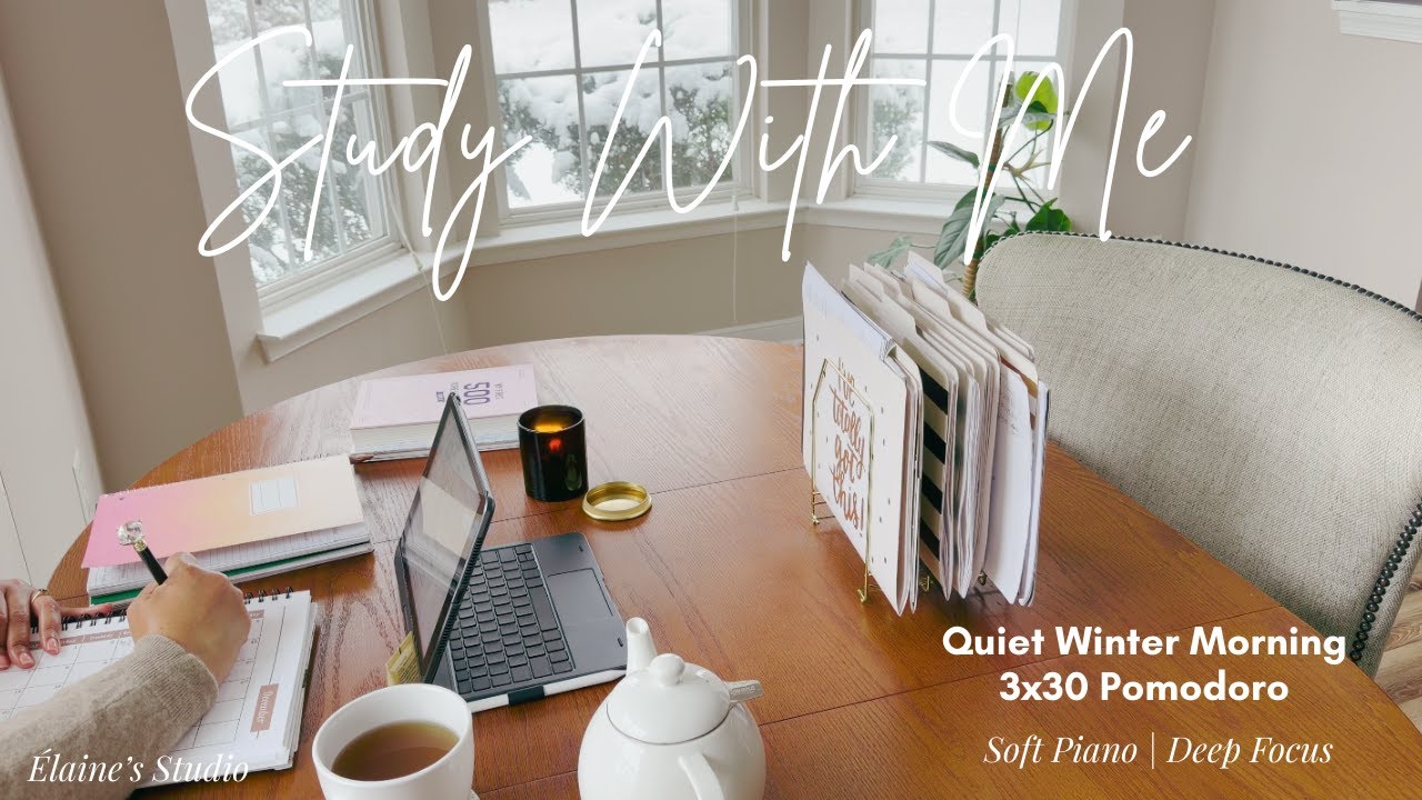 Cozy Winter Study With Me ❄️ 3×30 Pomodoro | Soft Piano, First Snowfall, Deep Focus