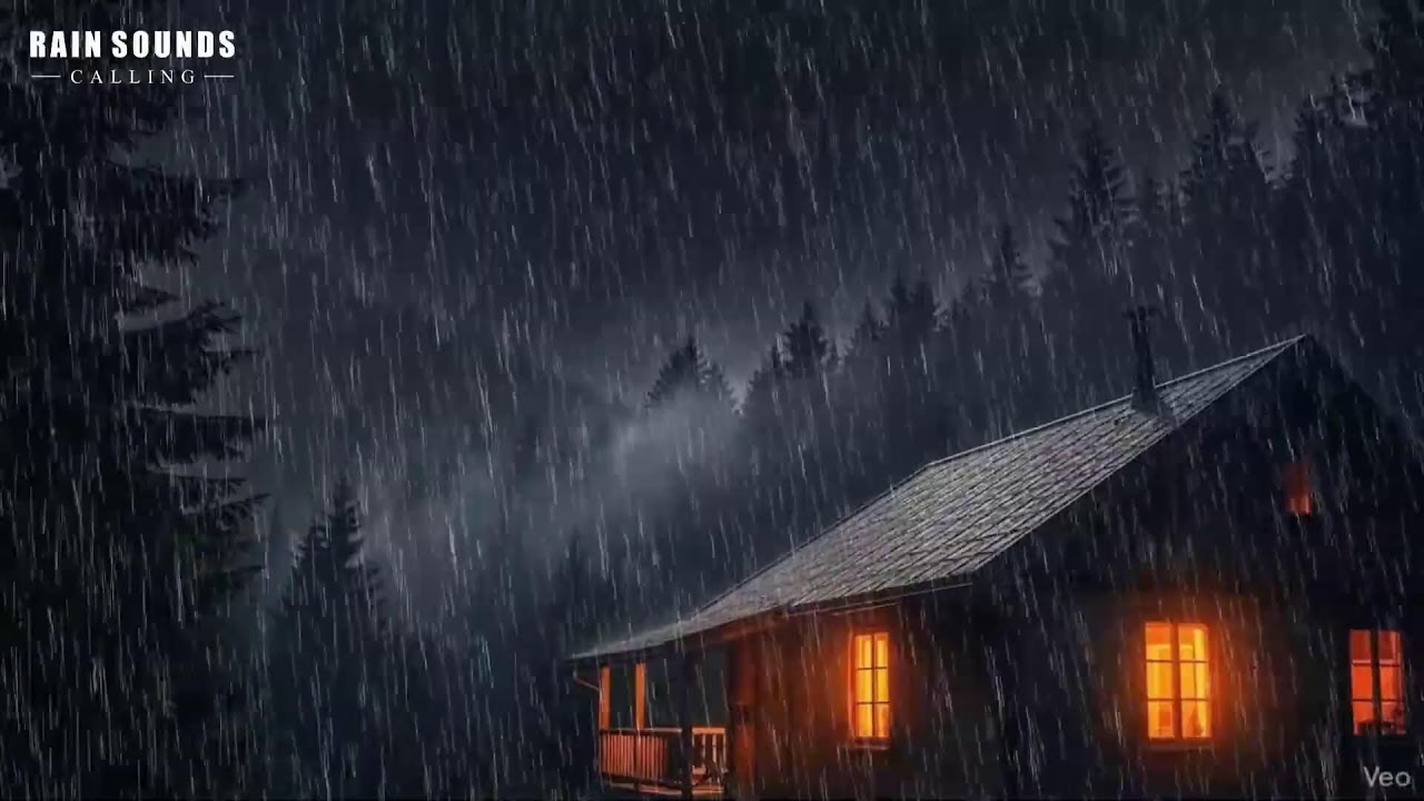 Rain Sounds and Thunder on Forest Cabin at Night | Soothing Rain Ambience for Sleep ASMR