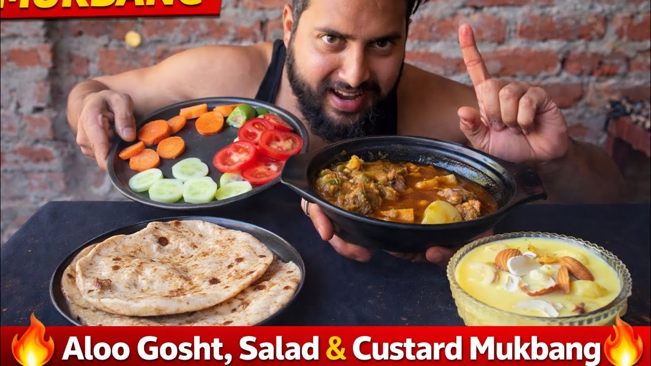 Spicy Aalu Gosht Roti Mukbang | Full Desi Food Feast 🔥 #Sameerfoodvlog