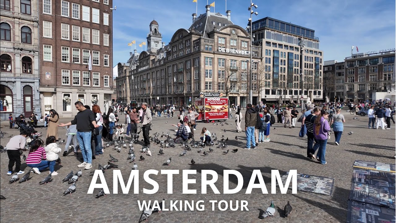 Busy Sunny Day in Amsterdam 🇳🇱 Dam Square to Canals | 4K City Walk