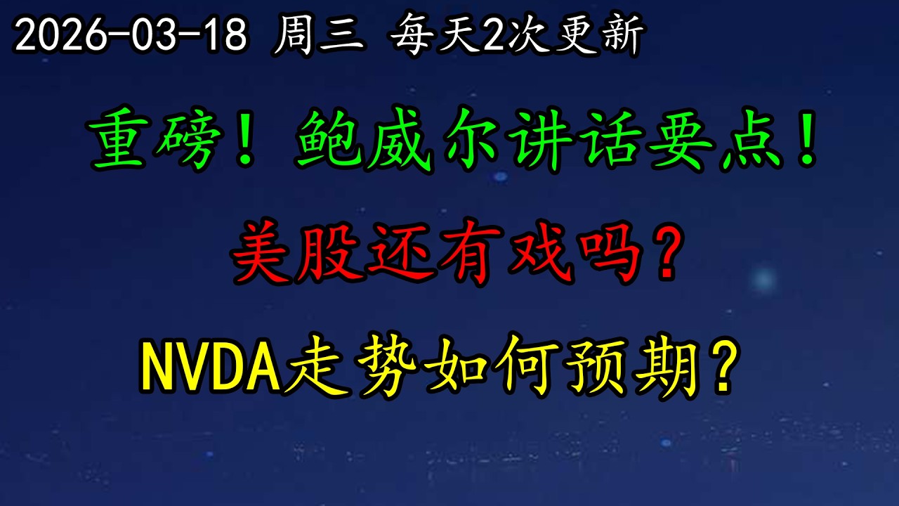 美股 重磅！鲍威尔讲话要点！美股还有戏吗？NVDA走势如何预期？黄金开始暴跌！
