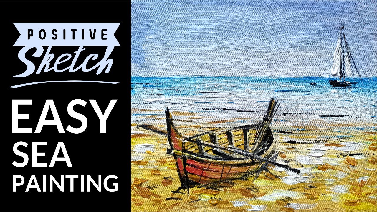 Acrylic painting sea, Easy acrylic painting, Old Boat, Scenery drawing, Painting tutorial