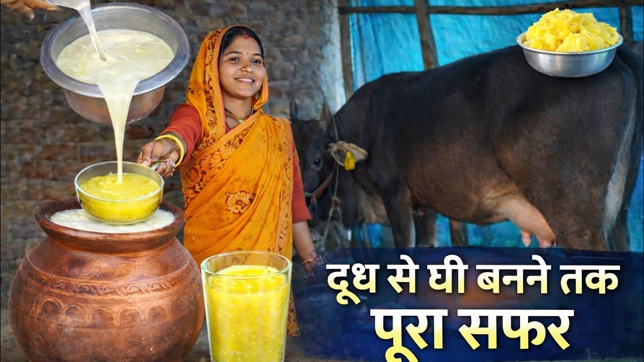 दूध से दही, दही से मक्खन, मक्खन से घी बनने तक की पूरी प्रक्रिया। Ghee kaise banate hain, butter.
