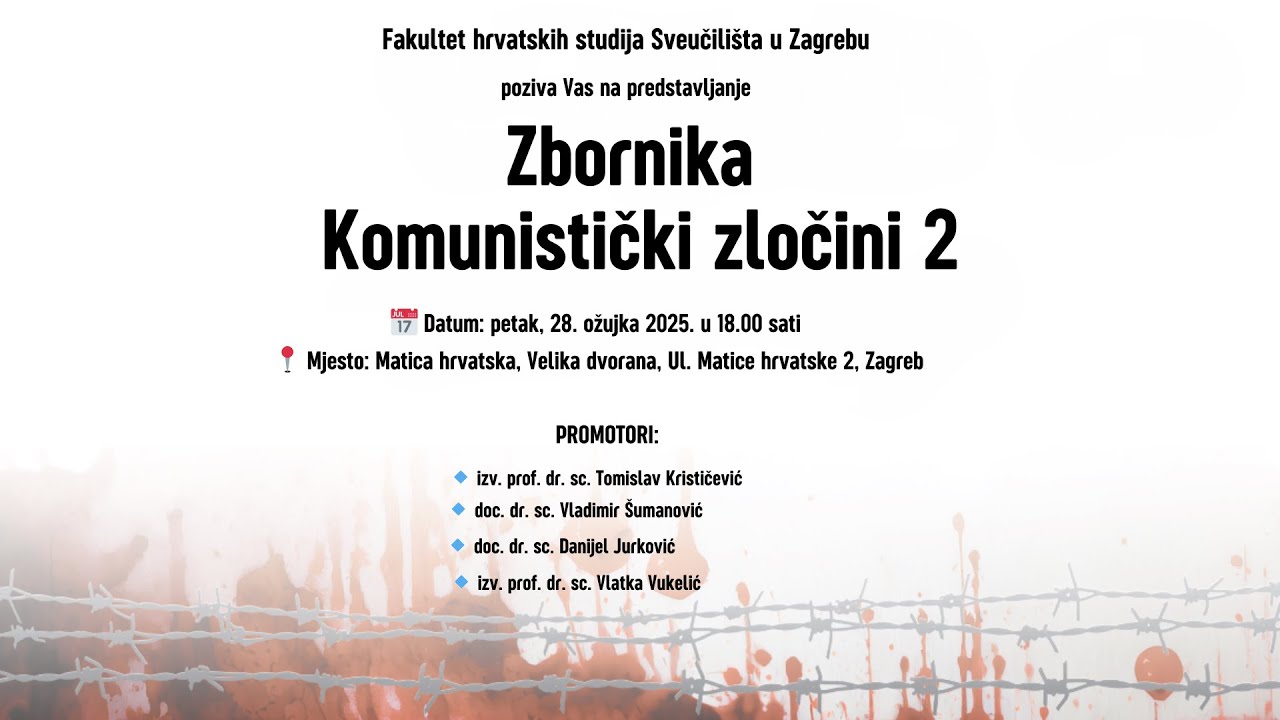 Promocija zbornika Komunistički zločini 2 - 28. 3. 2025. godine u Velikoj dvorani Matice hrvatske