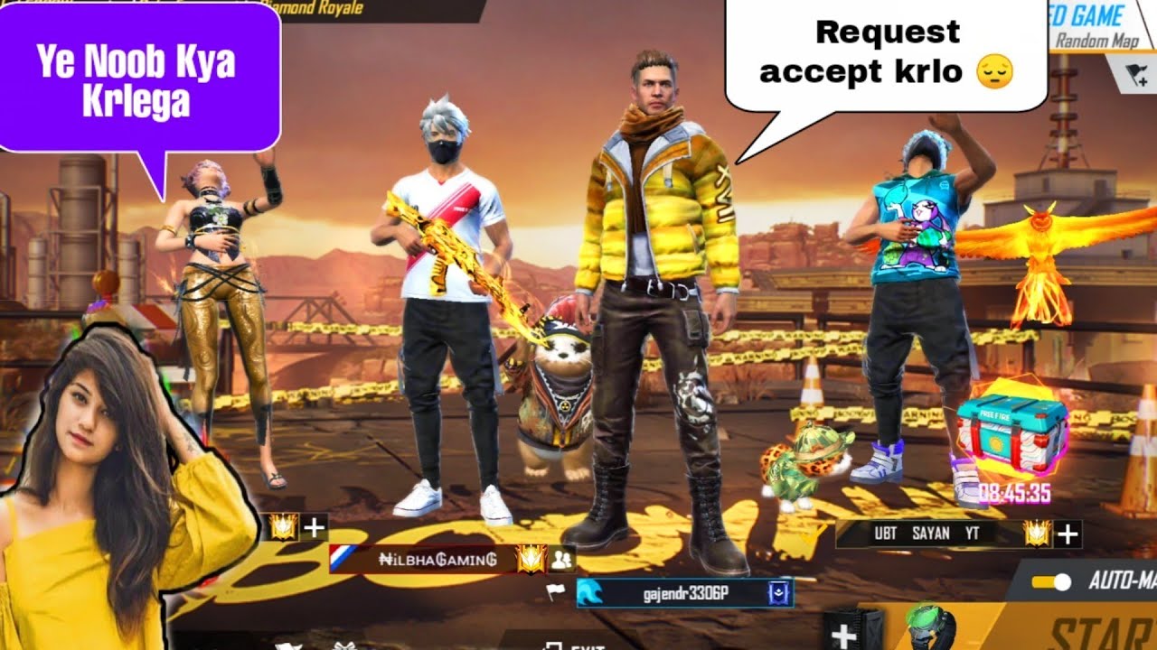 GrandMaster Girl call me Noob😤 आजा 1 vs 4 में !! 😂