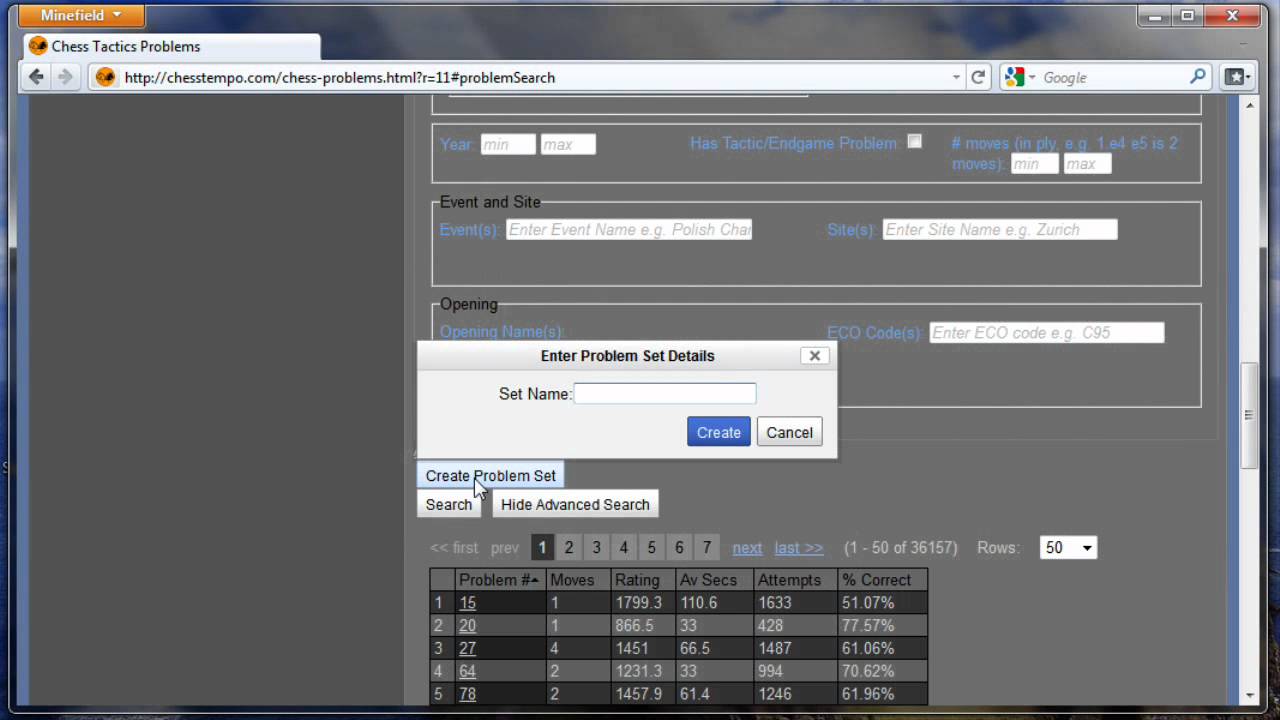 Custom Problem Sets on Chess Tempo