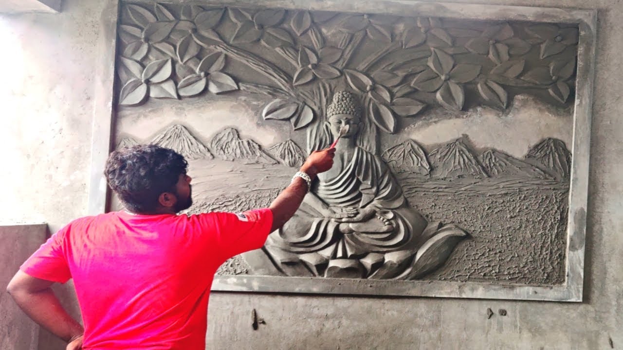 How to make mural Buddha part 1 statue cement art work 3D design work/Tamil sirpi