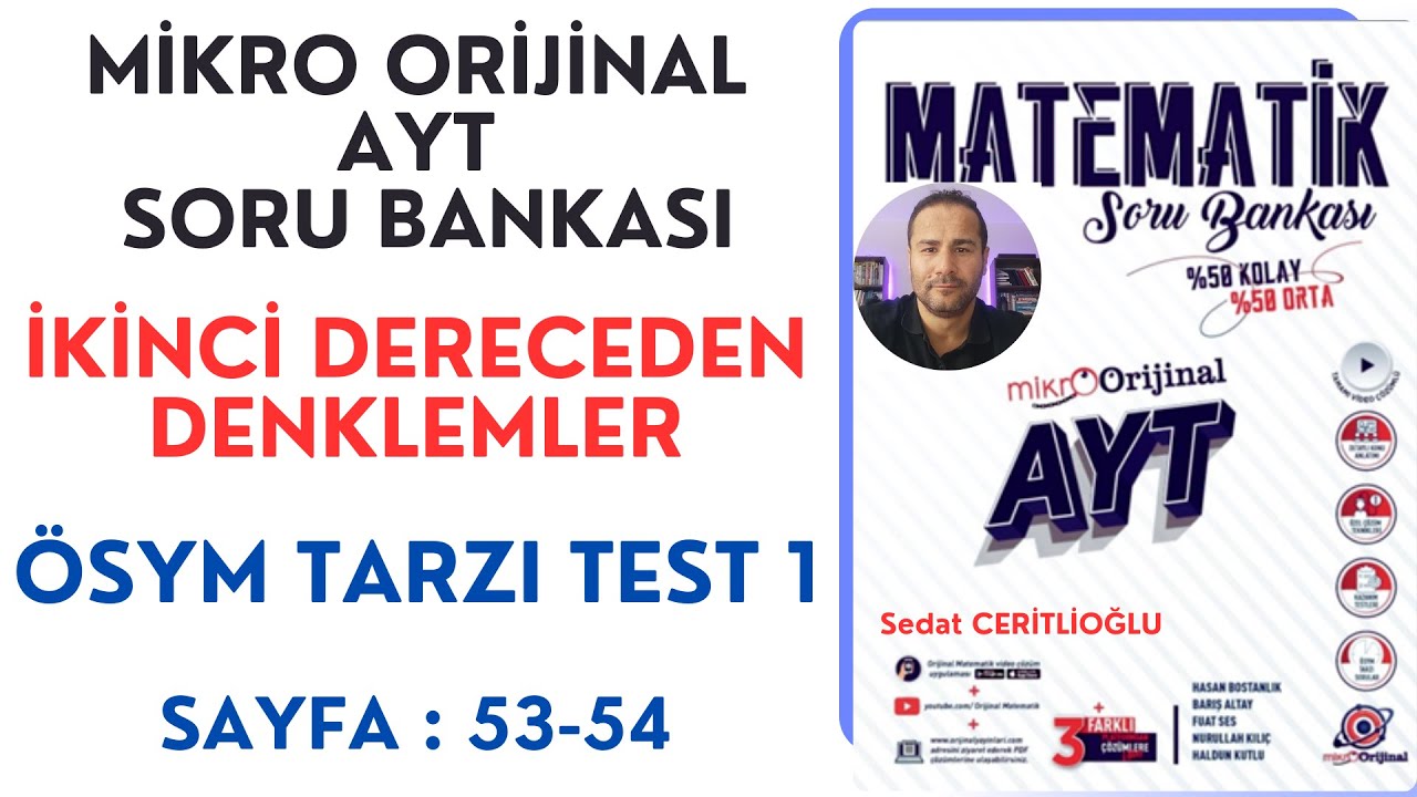 İKİNCİ DERECEDEN DENKLEMLER | MİKRO AYT SORU BANKASI SYF: 53-54| #orijinalmatematik #mikroorijinal