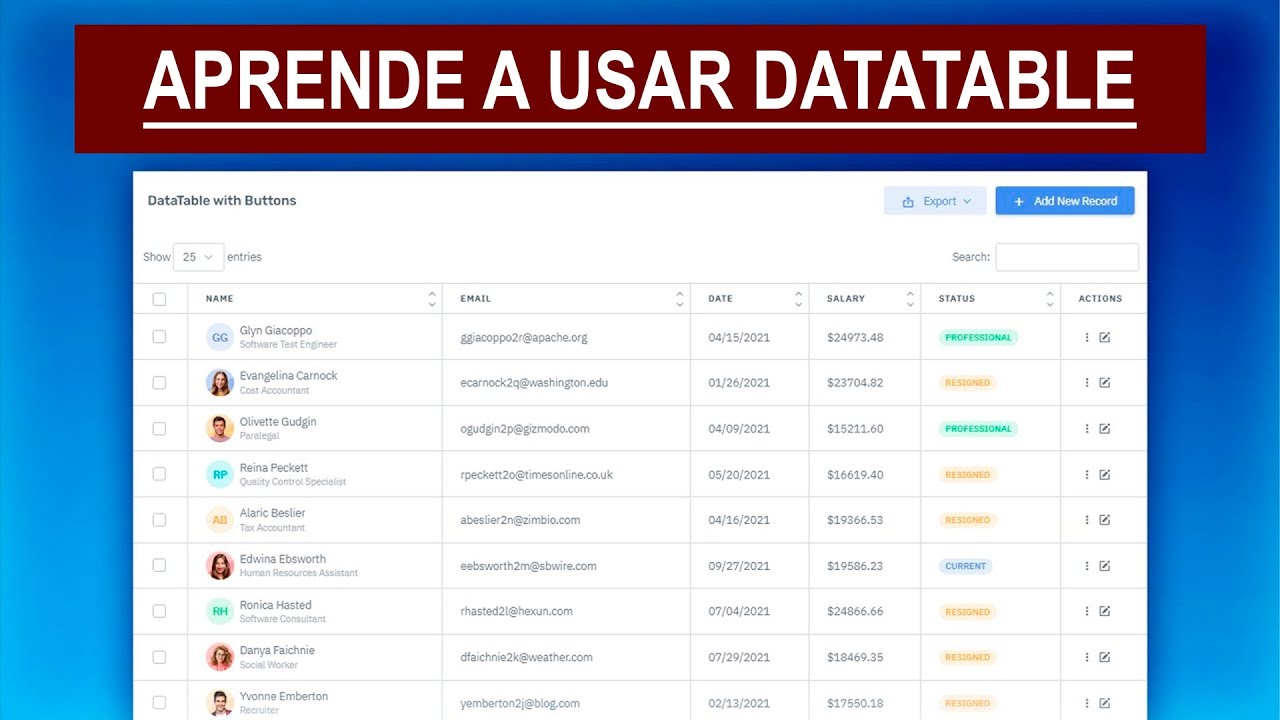 como usar datatables en proyectos con PHP Y MySQL