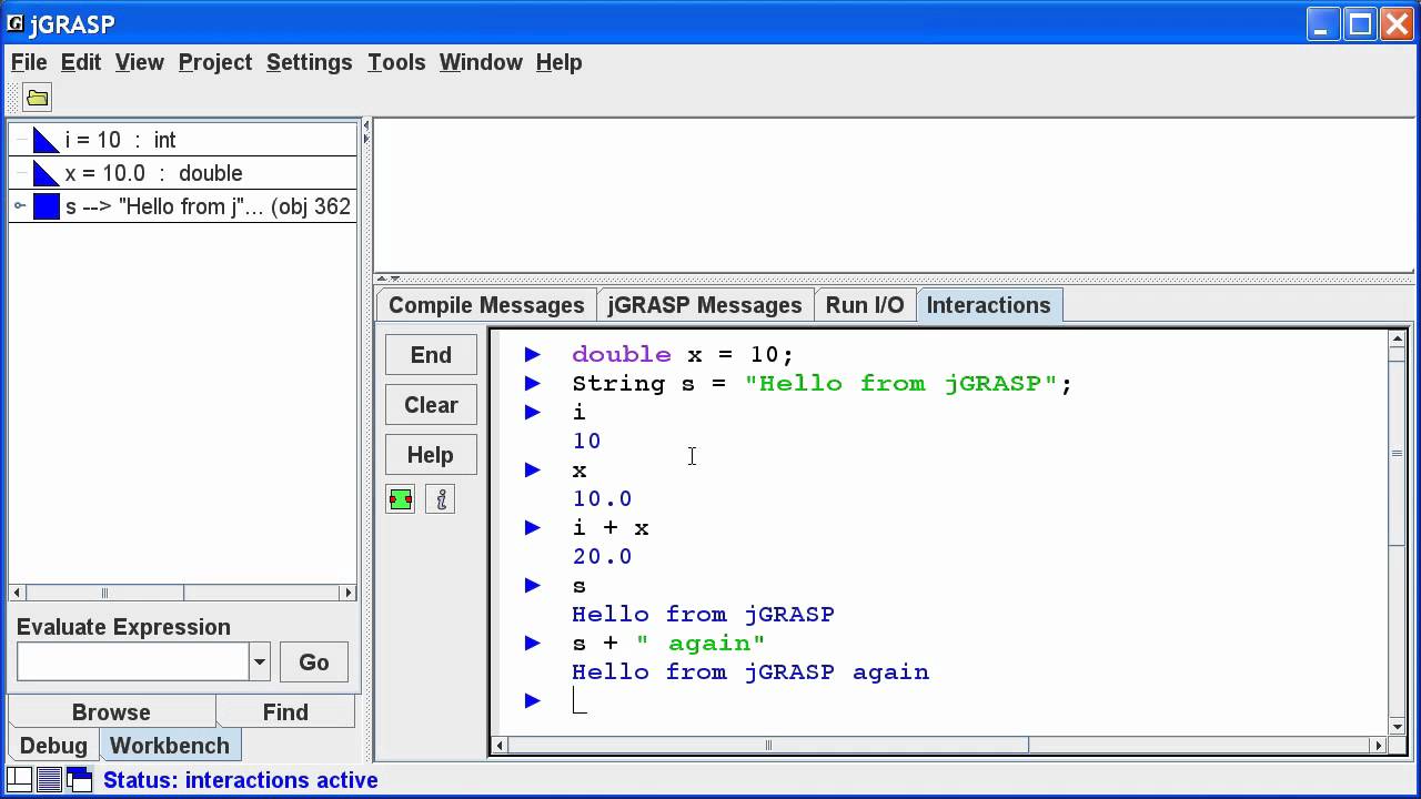 jGRASP: Getting Started with Interactions