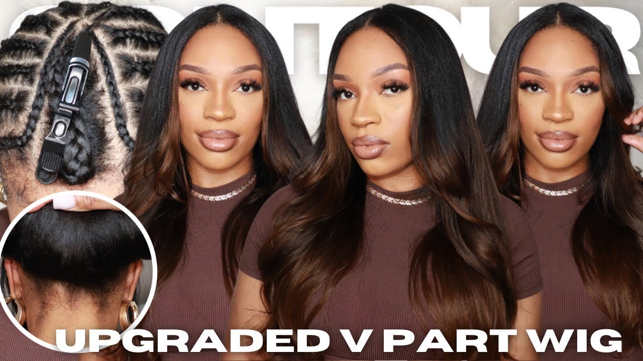 UNICE Upgraded Easi Contour V Part Wig 🍂 Chestnut Ombre Yaki Straight | UNICE on Amazon