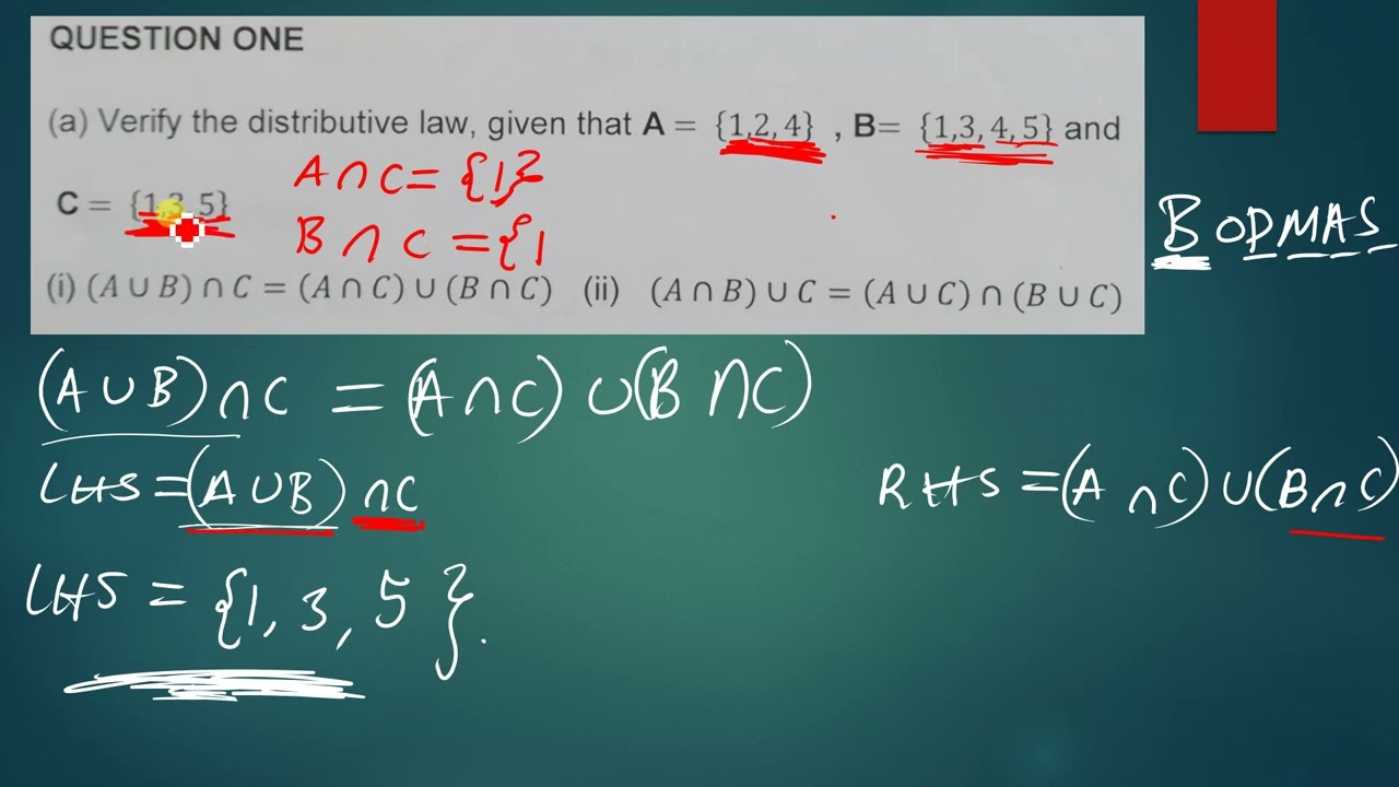 VERIFYING THE DISTRIBUTIVE LAW OF SETS by harmtedy