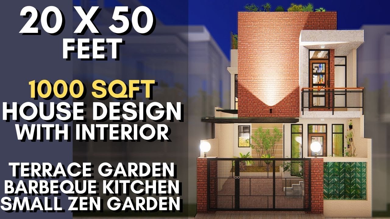 20X50 Feet, 1000 Sqft House Design | Terrace Garden with Barbeque Kitchen | Indoor Garden | ID-043