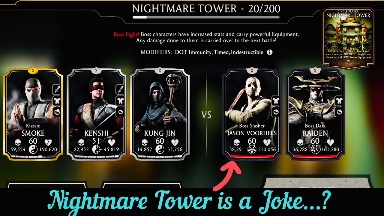 Nightmare Tower Bosses Battle 20. Fights + Reward | MK Mobile