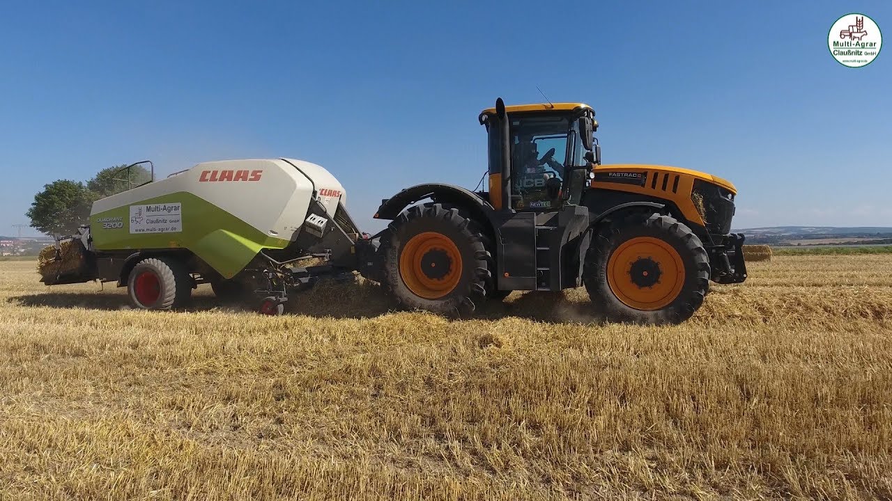 Stroh Ernte vom Pressen bis zur Einlagerung - Multi Agrar Claußnitz - Claas Quadrant, John Deere