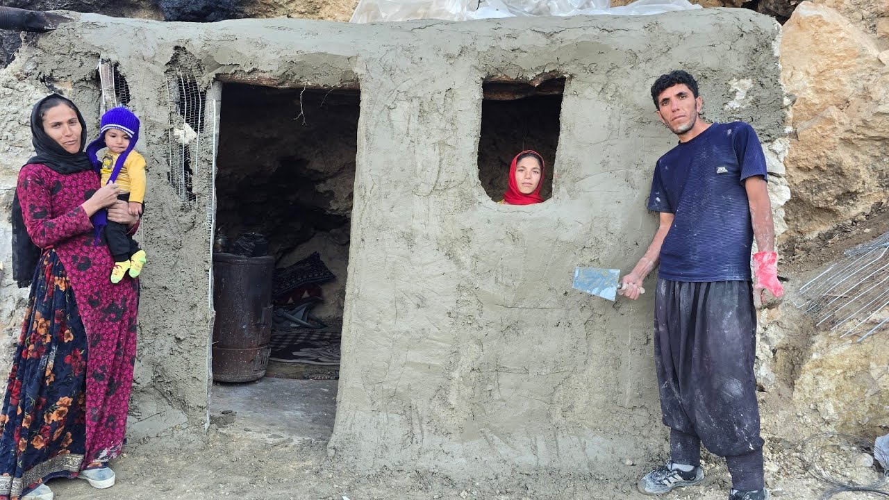 Cave Life 🪨🏠 | How a Nomadic Family in the Zagros Mountains Builds Their Home 🔥