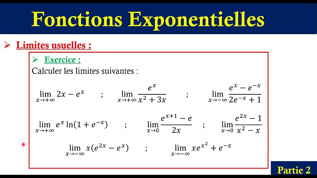 Fonctions Exponentielles : calcul de limite ; exercice corrig&eacute; ; 2BAC
