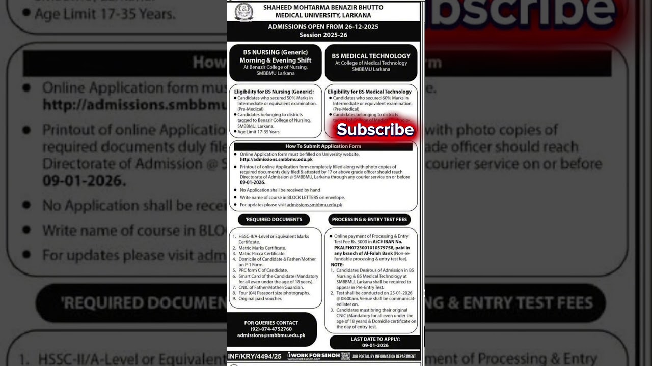 Documents required for admission in bs Nursing @smbbmu larkana