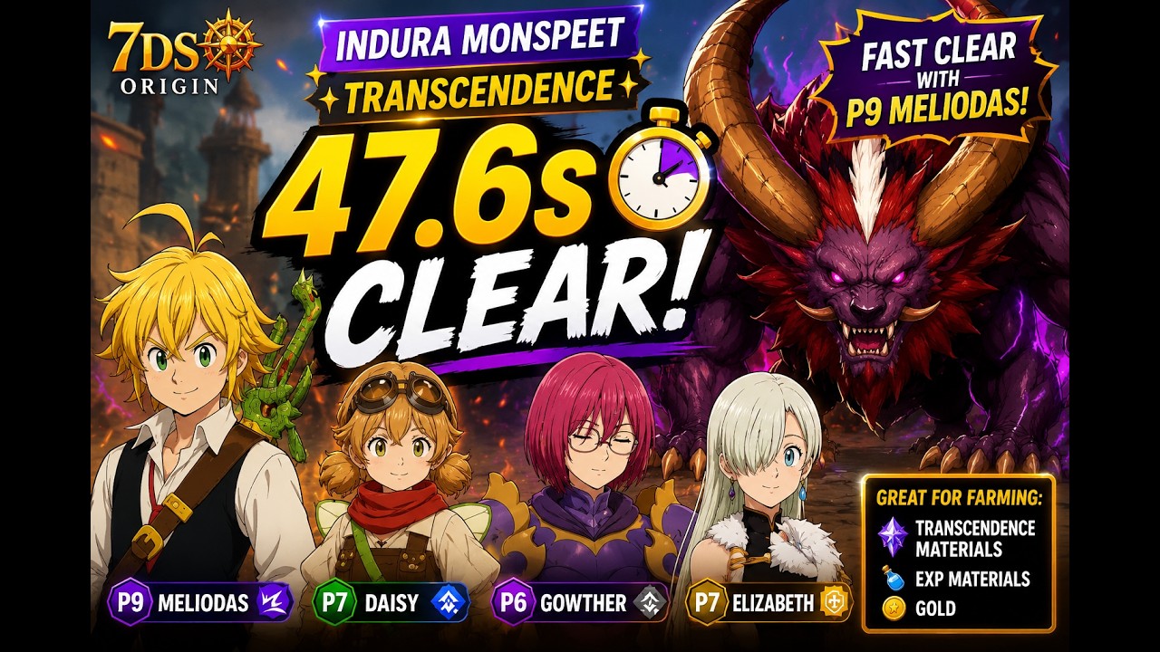 Indura Monspeet Transcendence | 47.6s Clear with P9 Meliodas | 7DS Origin