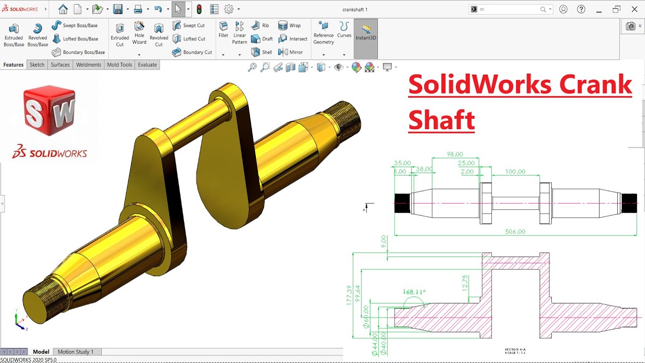 Mechanical Crankshaft design in solidworks