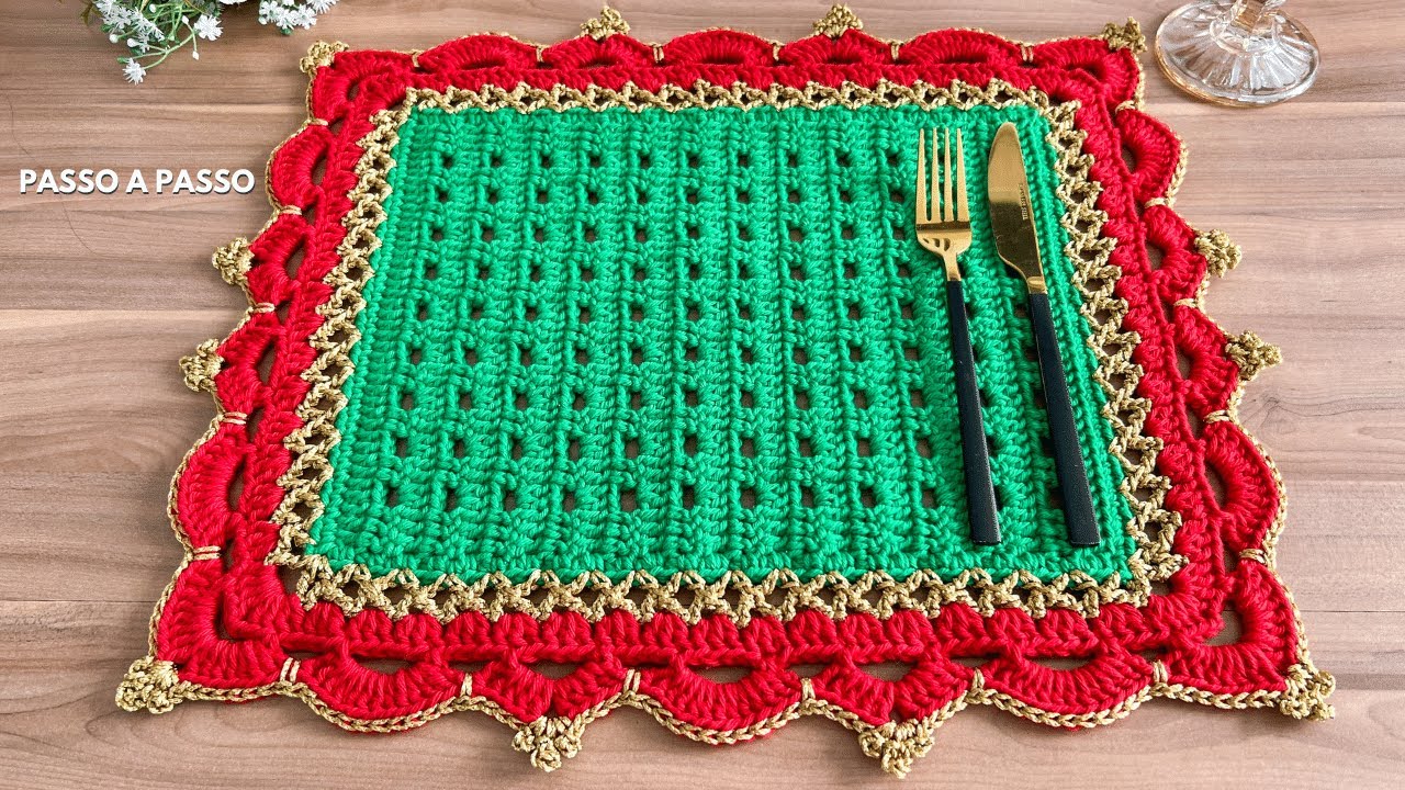 Americano Retangular Modelo Imperial Natalino - Jogo Americano de Crochê - #crochettutorial