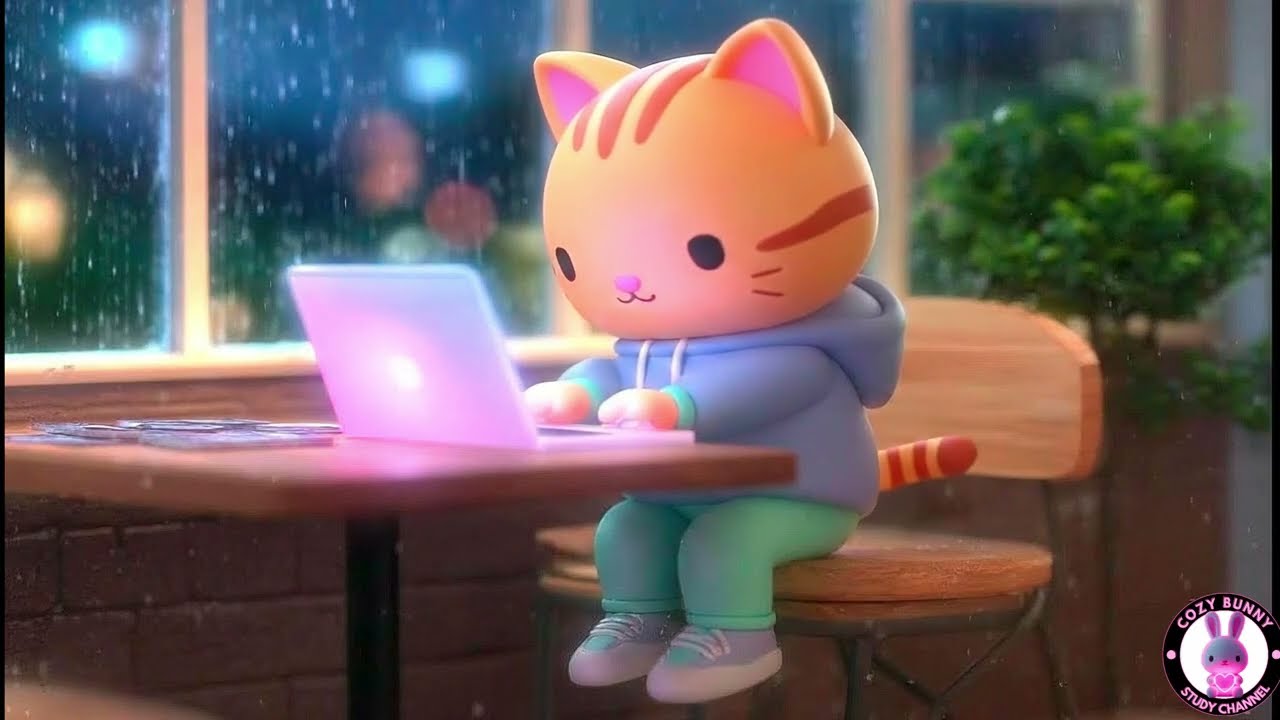Kids Homework Music 🎧 Rainy Day Focus with Cozy Cat | Little Ventura (45 Minutes)