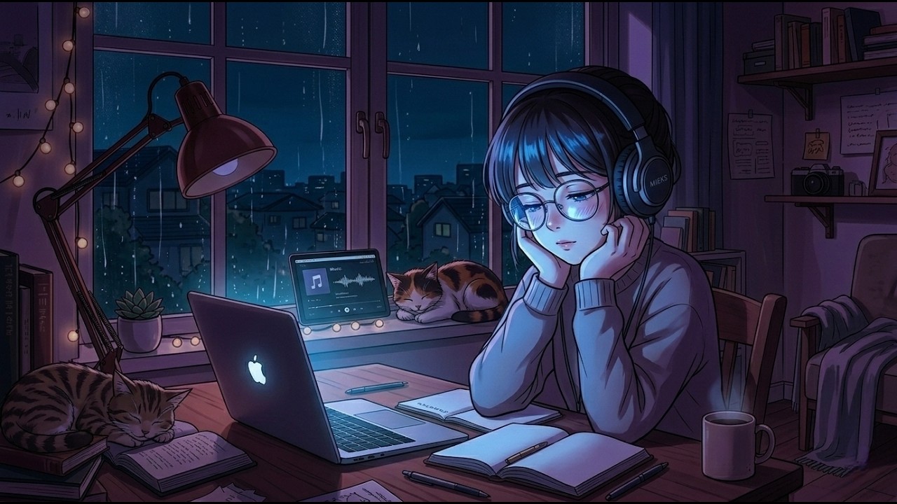 ☔ Rainy Night Lofi Girl – Relaxing Beats for Sleep Therapy, Anxiety Relief & Study Focus 🌙🎶
