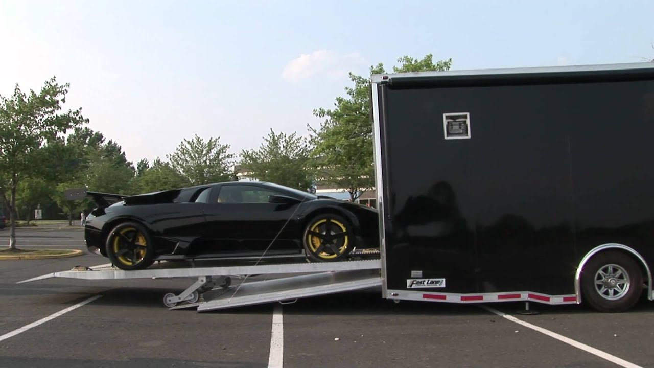 After FX Lamborghini being unloaded from a KC Slider enclosed trailer
