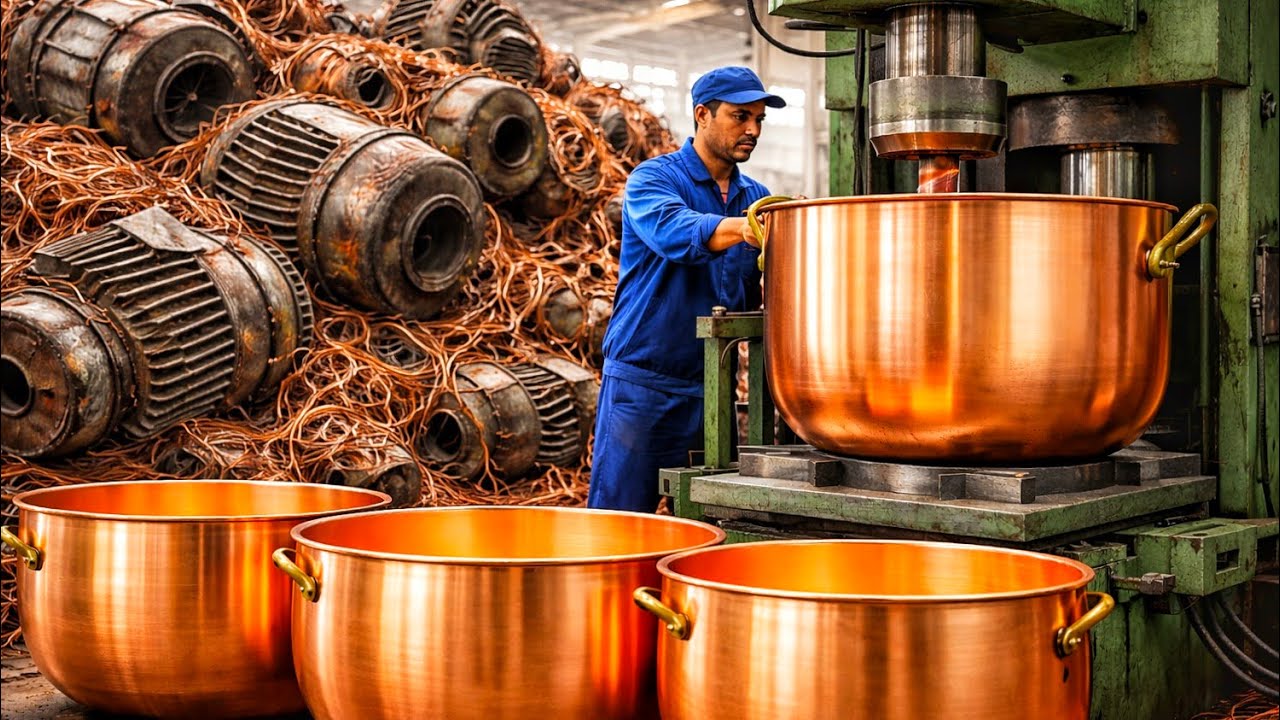 Incredible Recycling Process Of Old Copper Motors Scrap Wire To Make New Giant Copper Cooking Pots