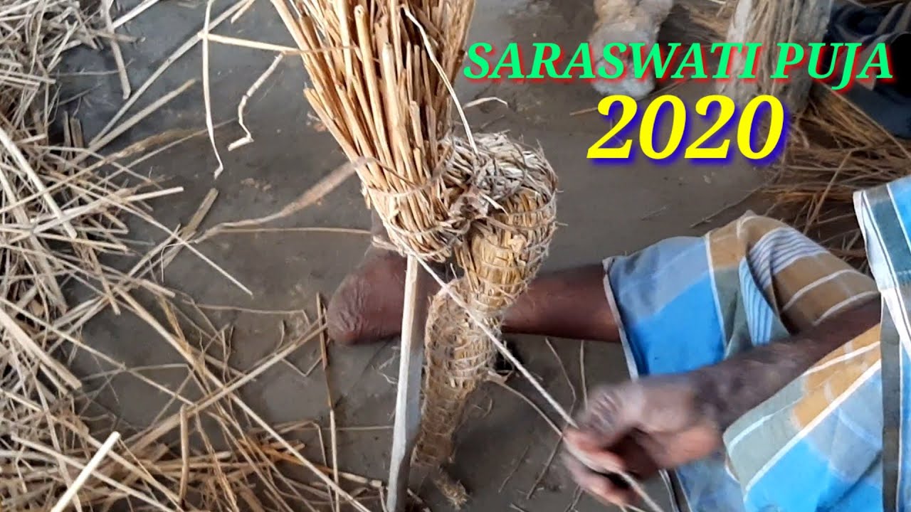 SMALL SARASWATI MURTI/IDOL MAKING PROGRESS AT RAYNAGAR . SARASWATI PUJA 2020 . USING HAY