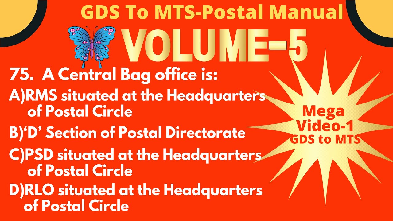 POSTAL MANUAL VOLUME 5 MEGA VIDEO-1 CLASS AND MCQs for GDS to MTS Exam in Telugu