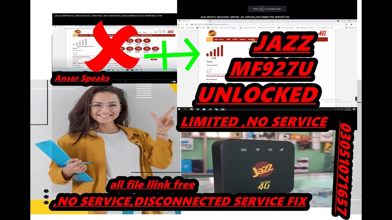 JAZZ MF927U UNLOCKED  LIMITED ,NO SERVICE,DISCONNECTED SERVICE FIX