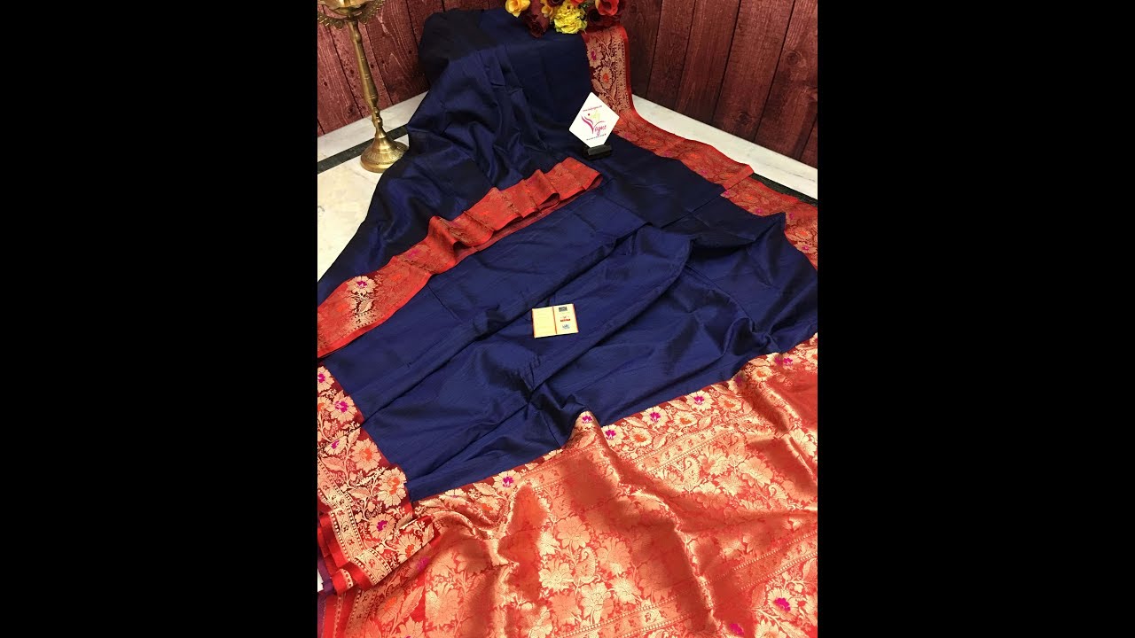 Royal Navy Blue Color Tussar Banarasi Saree