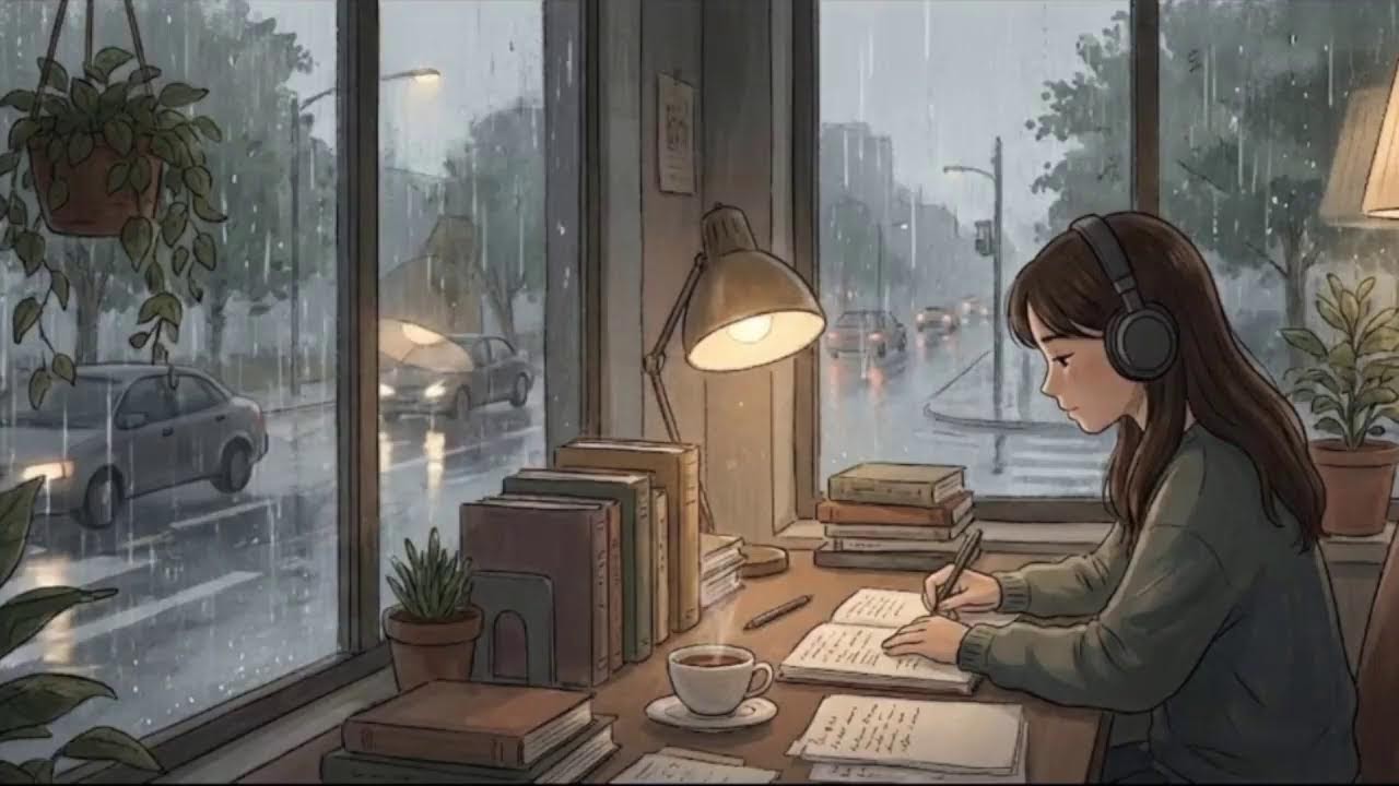 Rainy Study & Relaxing Ambience, Calm Focus Music ☕📚🌧️