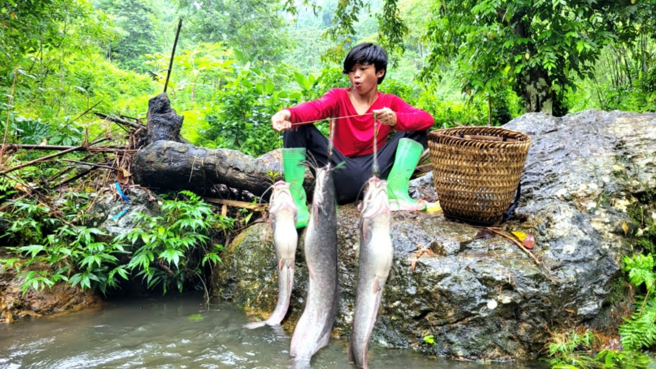 Full video of 30 days of fishing using primitive methods, Lam caught all the big fish.|wandering boy