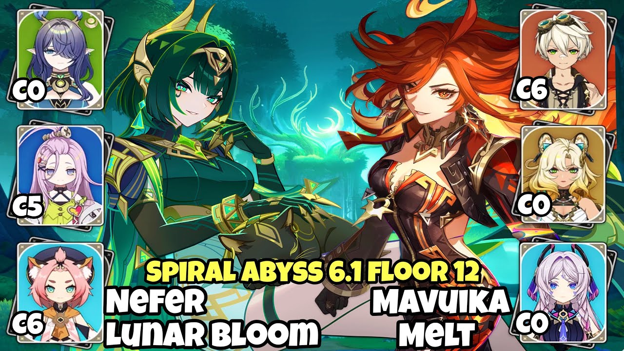 Spiral Abyss 6.1 Floor 12 | C0 Nefer Lunar Bloom and C2 Mavuika Melt