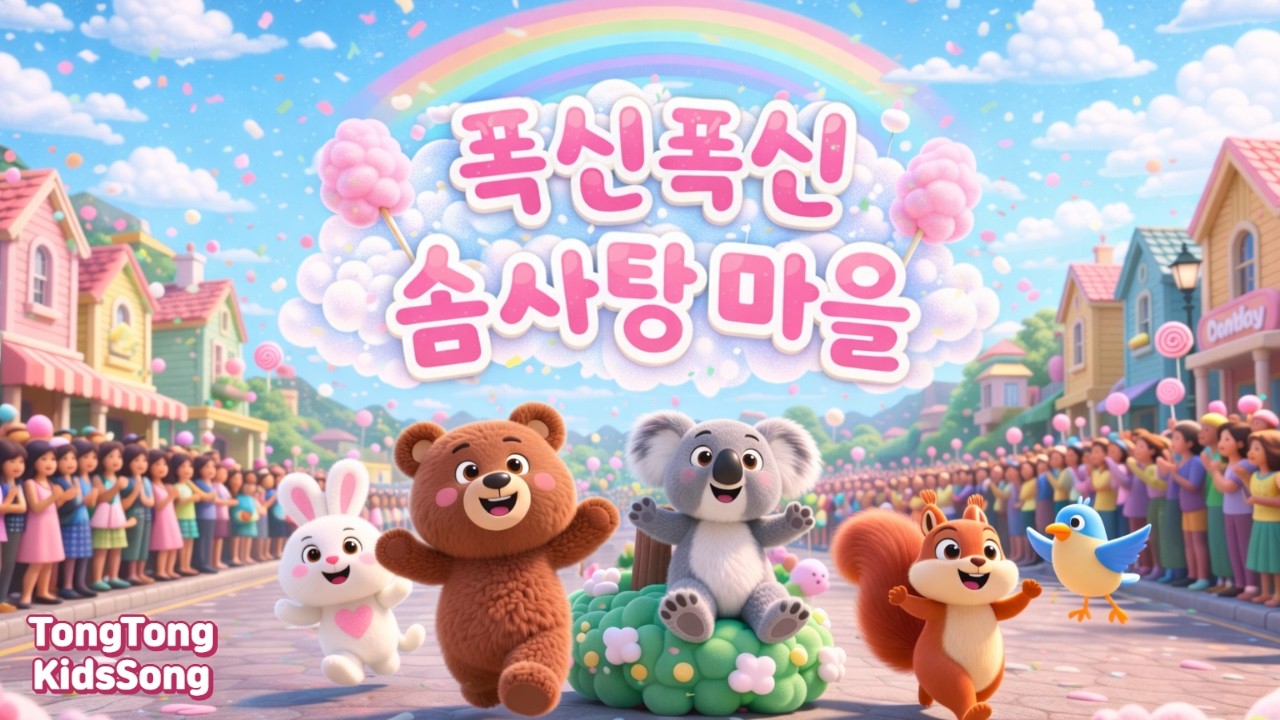 폭신폭신 솜사탕 마을 🍭 곰·코알라·호랑이 동물 동요 | 어린이 노래 | 영유아 동요 | NurseryRhymes|통통동요세상|TongTongKidsSong