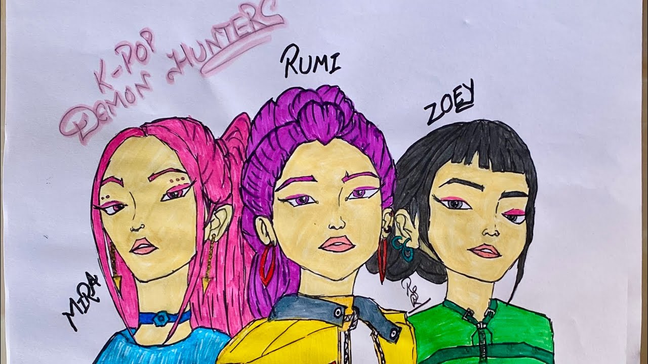 Drawing Badass K-Pop Demon Hunters | Stylish Trio - Rumi, Zoey & Mira