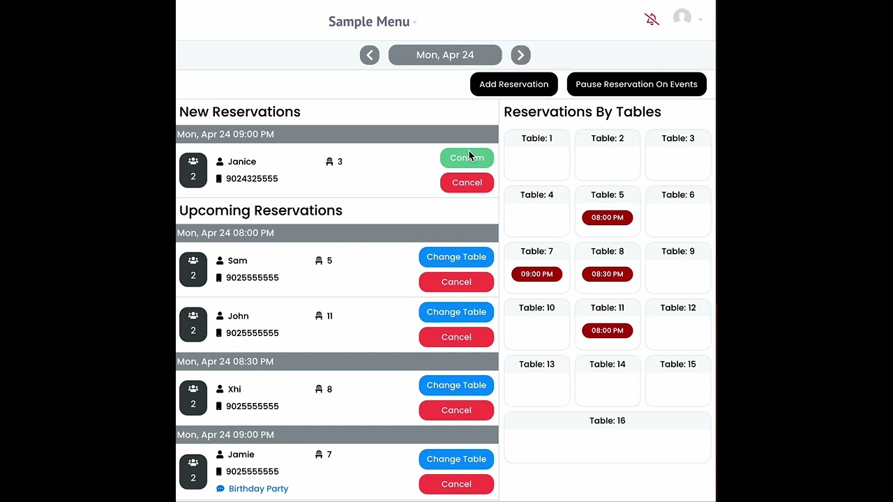 Restaurant Reservation System